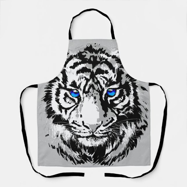 Siberian White Tiger Head - Tiger Blue Eyes Apron (Front)