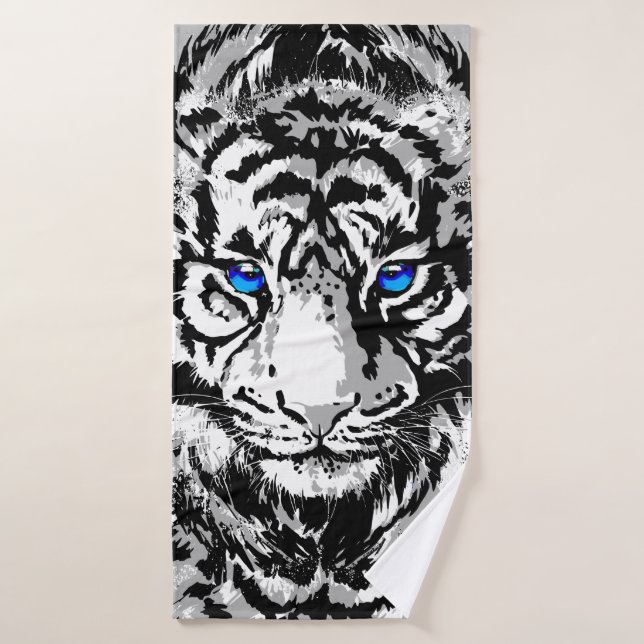 Siberian White Tiger Head - Tiger Blue Eyes Bath Towel (Bath Towel)