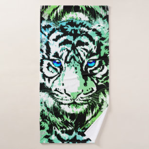 Siberian White Tiger Head - Tiger Blue Eyes Bath Towel