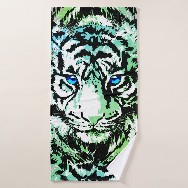 Siberian White Tiger Head - Tiger Blue Eyes Bath Towel (Bath Towel)