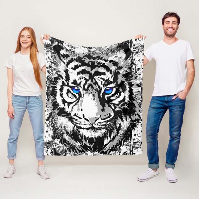 Siberian White Tiger Head - Tiger Blue Eyes Fleece (In Situ)