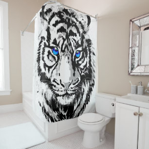 Siberian White Tiger Head - Tiger Blue Eyes Shower Curtain