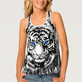 Siberian White Tiger Head - Tiger Blue Eyes Tank T Top