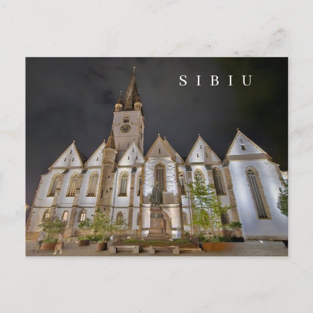 Sibiu Cathedral at night postcard (Front)