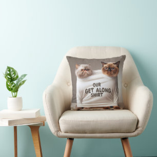 Sibling Cats Wearing Get Along Shirt Cushion
