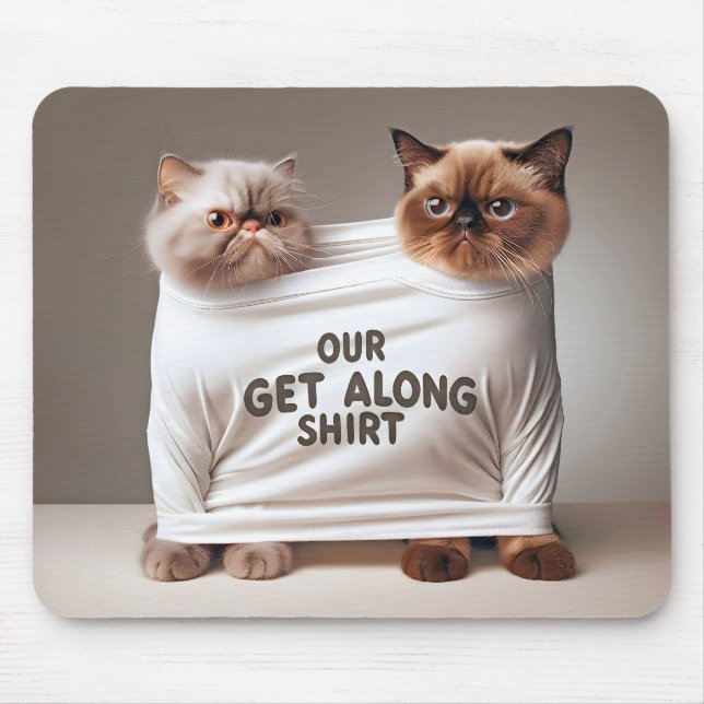 Sibling Cats Wearing Get Along Shirt Mouse Mat (Front)
