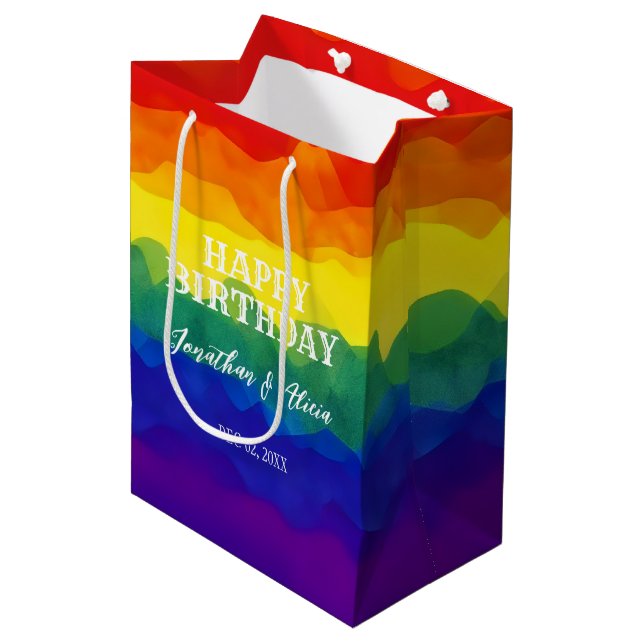 Sibling Colourful Rainbow Joint Birthday  Medium Gift Bag (Front Angled)