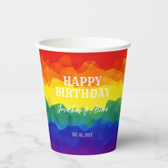 Sibling Colourful Rainbow Joint Birthday  Paper Cups (Front)