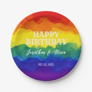 Sibling Colourful Rainbow Joint Birthday Paper Plate