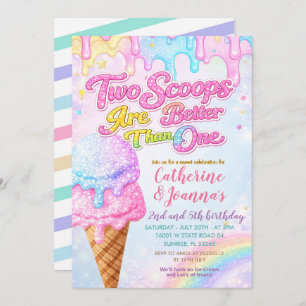 Sibling Double the Scoops Joint Birthday  Invitation