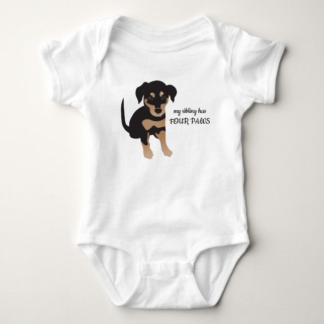 Sibling Has Four Paws Dog Illustration Baby Bodysuit (Front)