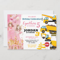 Sibling Princess and Construction Joint Birthday