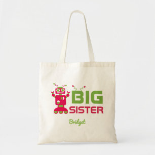 Sibling Robot Big Sister Pink Kids Personalised Tote Bag
