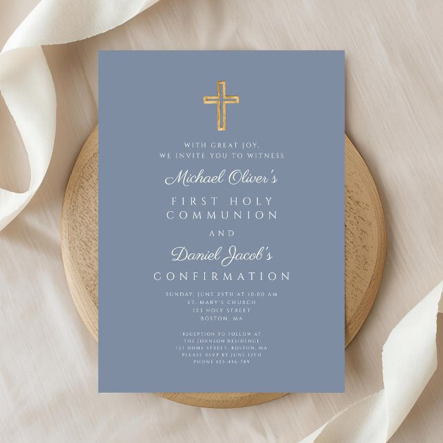 Siblings Boy First Communion Confirmation Joint Invitation (Sibling Boy First Communion Confirmation Joint Invitation)