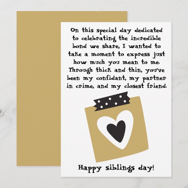 Siblings Day / Birthday Brothers Sisters Greeting  Card (Front/Back)