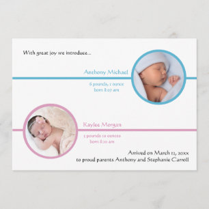 Siblings Two Photo Birth Announcement