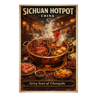 Sichuan Hotpot, China  retro travel  Poster