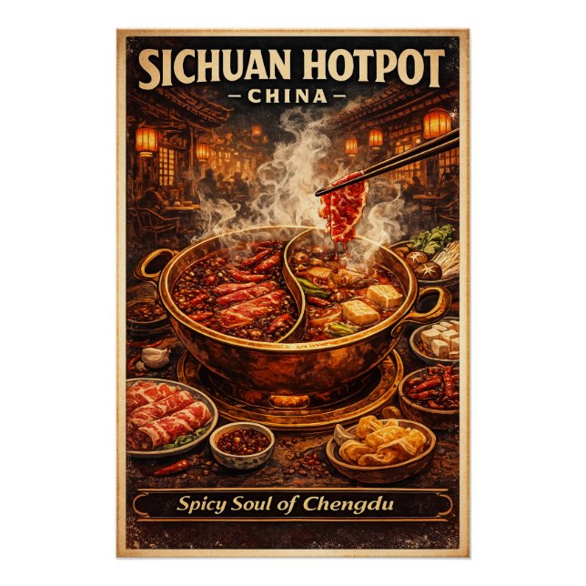 Sichuan Hotpot, China  retro travel  Poster (Front)