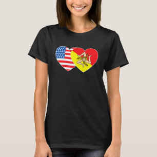 Sicilia and USA Flag Twin Heart for Sicilian Ameri T-Shirt
