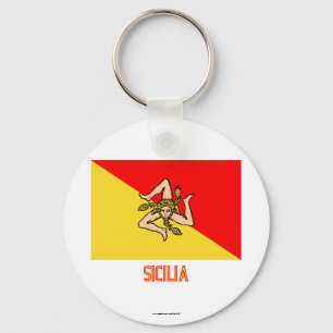 Sicilia flag with name key ring
