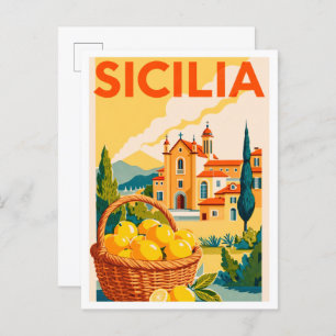Sicilia Italy Art Vintage Illustration Travel Postcard