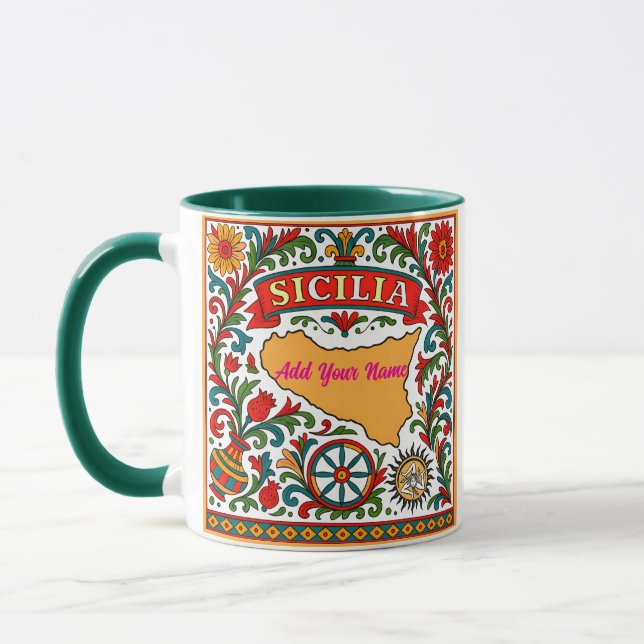 Sicilia Sicilian Design (customise with name) Mug (Left)