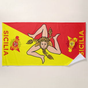 Sicilia Sicilian Flag Trinacria Beach Towel