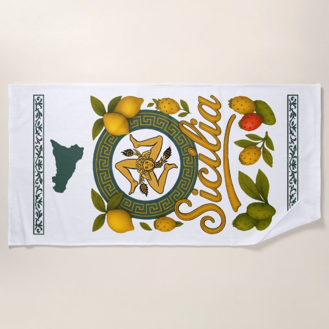 Sicilia Trinacria Beach Towel (Front)