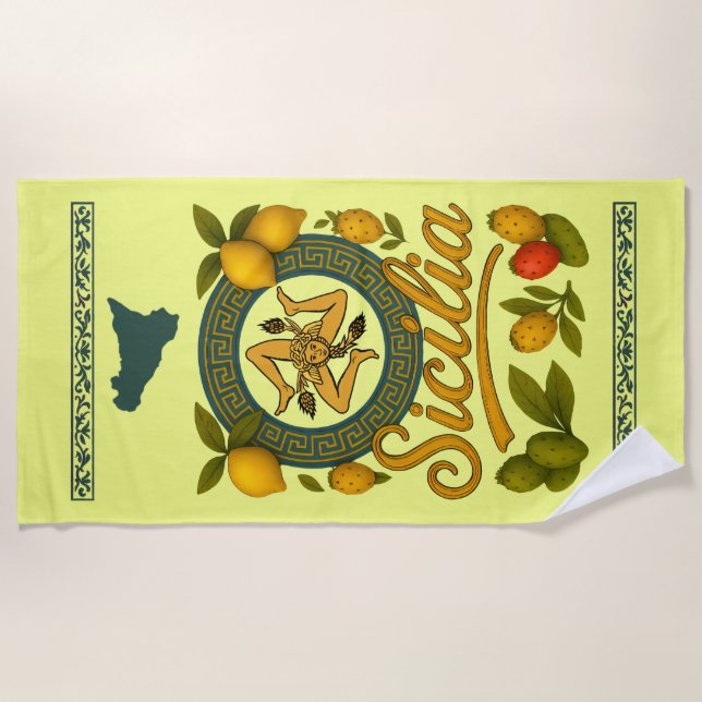 Sicilia Trinacria Beach Towel (Front)