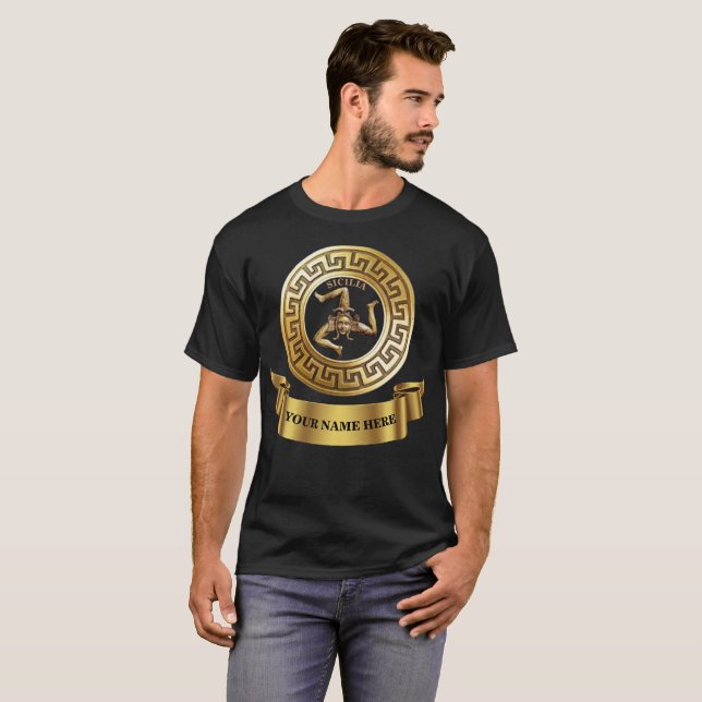 Sicilia Trinacria Personalised Golden T-Shirt (Front Full)