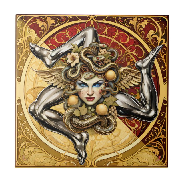 Sicilia Trinacria Sicilian design  Tile (Front)