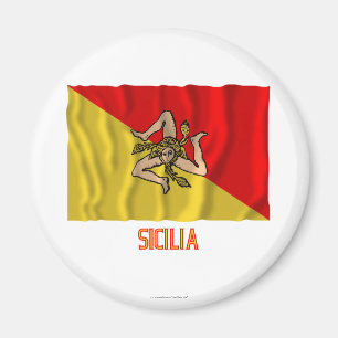 Sicilia waving flag with name magnet