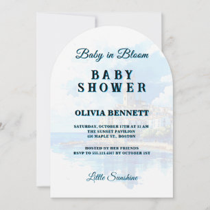 Sicilian Amalfi Coast Coastal Blue Town Baby Showe Invitation