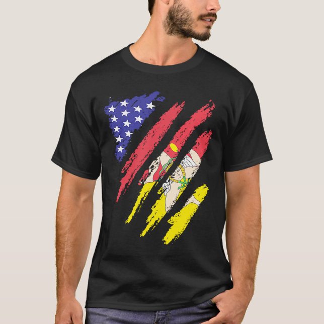 Sicilian American Patriot Grown Heart Flag Stripes T-Shirt (Front)