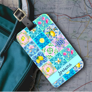 Sicilian Azulejo Amalfi Colourful Turquoise Summer Luggage Tag