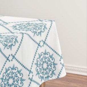 Sicilian Blue Ceramic tile pattern, repeating text Tablecloth