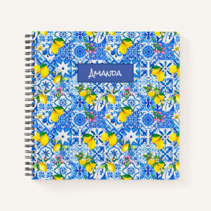 Sicilian Blue Majolica Citrus Mediterranean Notebook
