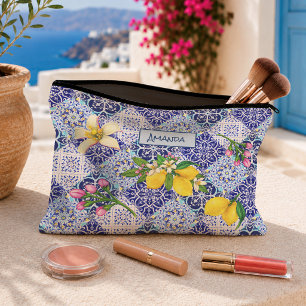 Sicilian blue Mediterranean citrus ceramic tiles Accessory Pouch