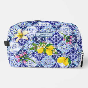Sicilian blue Mediterranean citrus ceramic tiles Dopp Kit