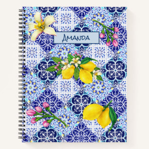 Sicilian blue Mediterranean citrus ceramic tiles  Notebook