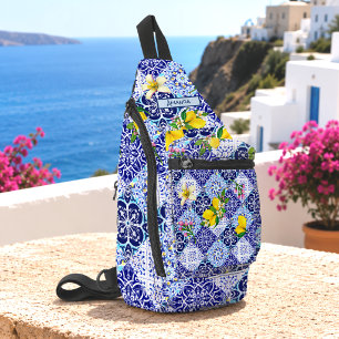 Sicilian blue Mediterranean citrus ceramic tiles Sling Bag