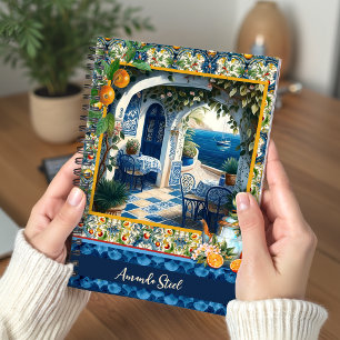 Sicilian Blue Mediterranean Citrus Tile Art Notebook