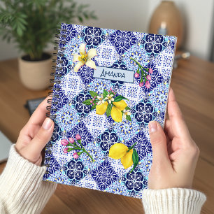 Sicilian Blue Mediterranean Majolica Citrus Tile Notebook