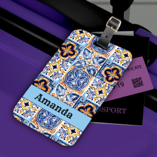  Sicilian Blue white Mediterranean ceramic tiles Luggage Tag