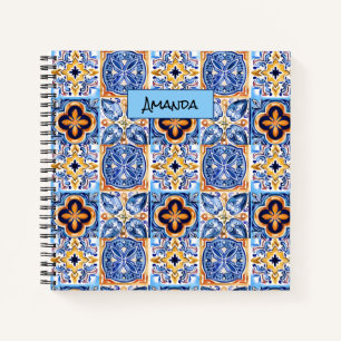 Sicilian Blue white Mediterranean ceramic tiles Notebook