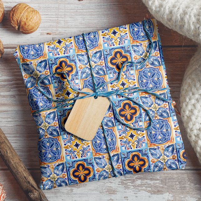  Sicilian Blue white Mediterranean ceramic tiles Wrapping Paper (Creator Uploaded)