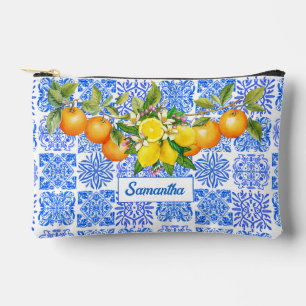 Sicilian blue yellow citrus Mediterranean azulejo  Accessory Pouch