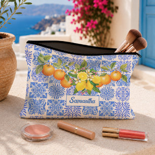 Sicilian blue yellow citrus Mediterranean azulejo  Accessory Pouch