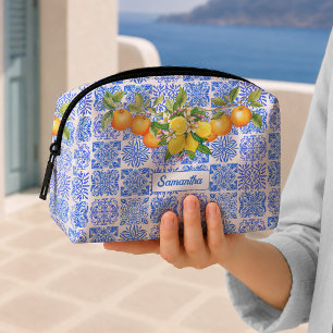 Sicilian blue yellow citrus Mediterranean azulejo  Dopp Kit