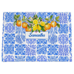 Sicilian blue yellow citrus Mediterranean azulejo  Large Gift Bag
